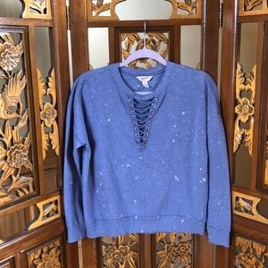 Arizona Lace-Up Neck Splatter Sweater Size XS